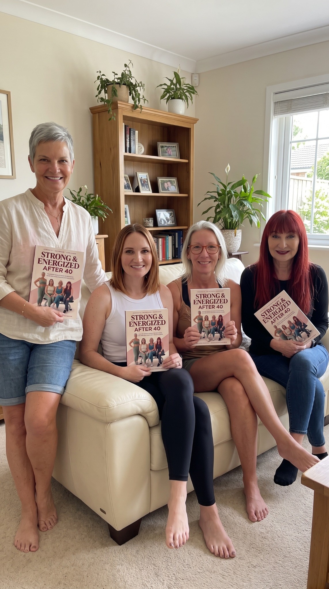 Promotional illustration of four women holding the book