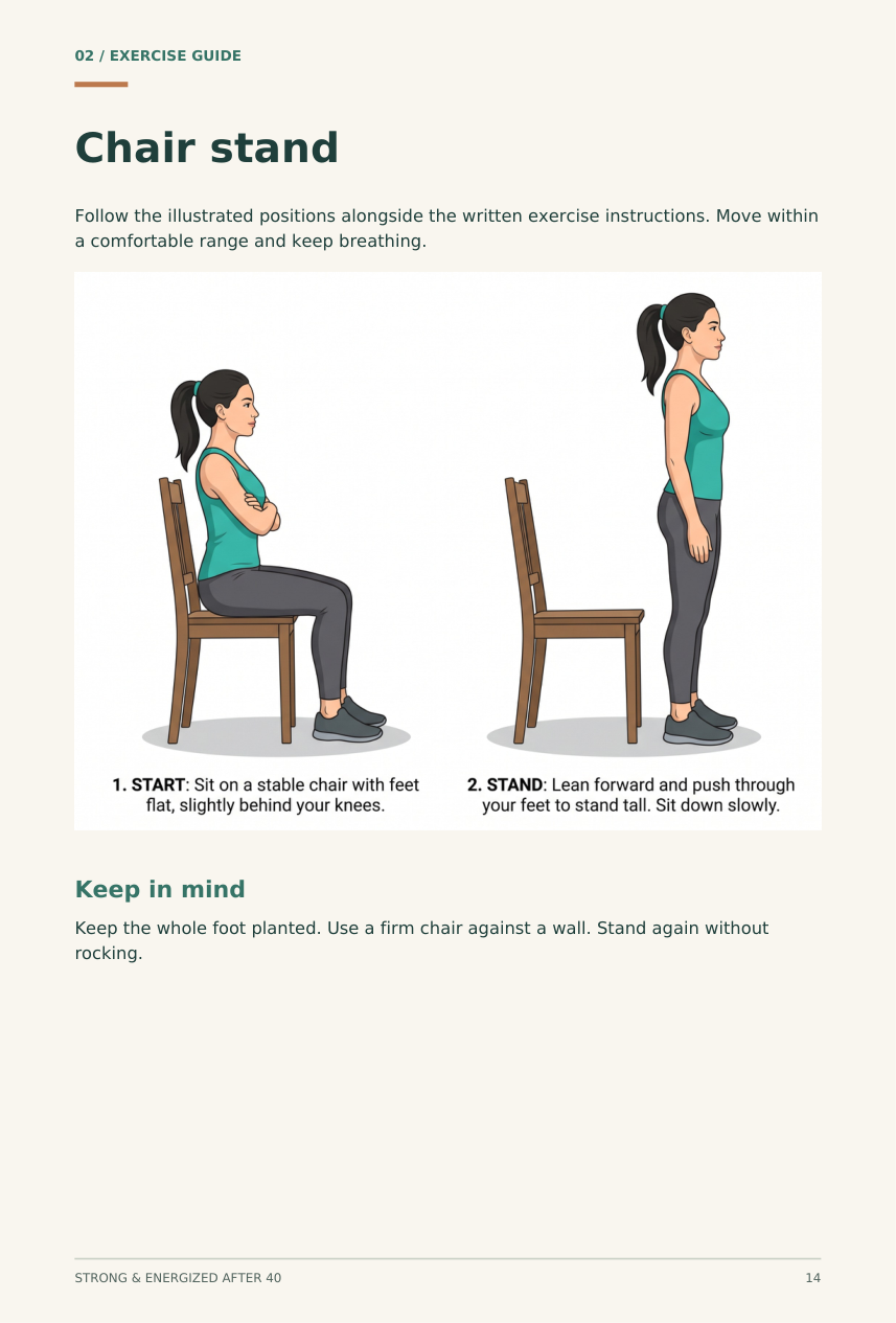 Actual e-book chair-stand illustration with start and finish positions